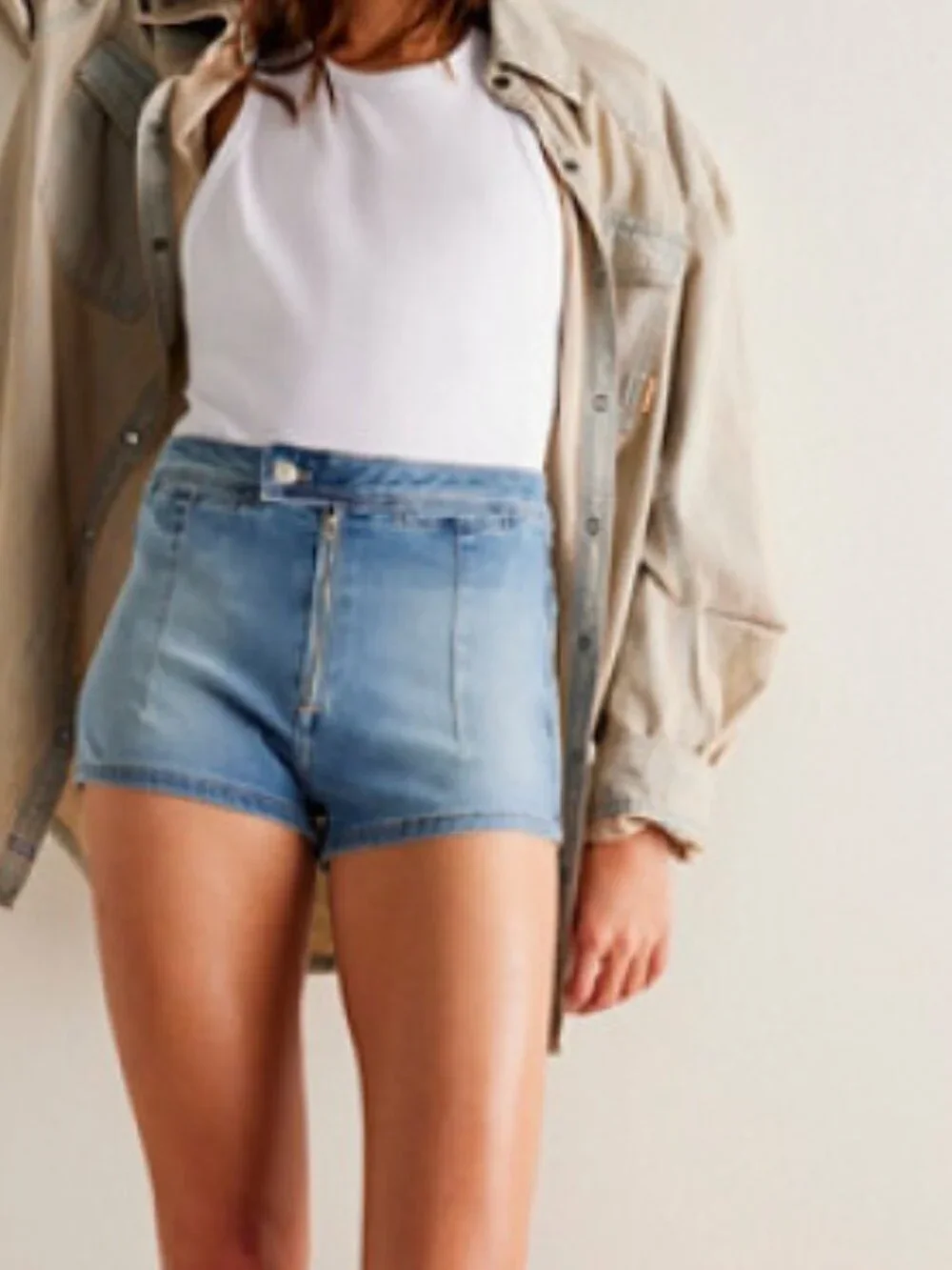 Free People Honeycomb High Rise Denim Micro Shorts Medium Wash Size 27 Moto Boho